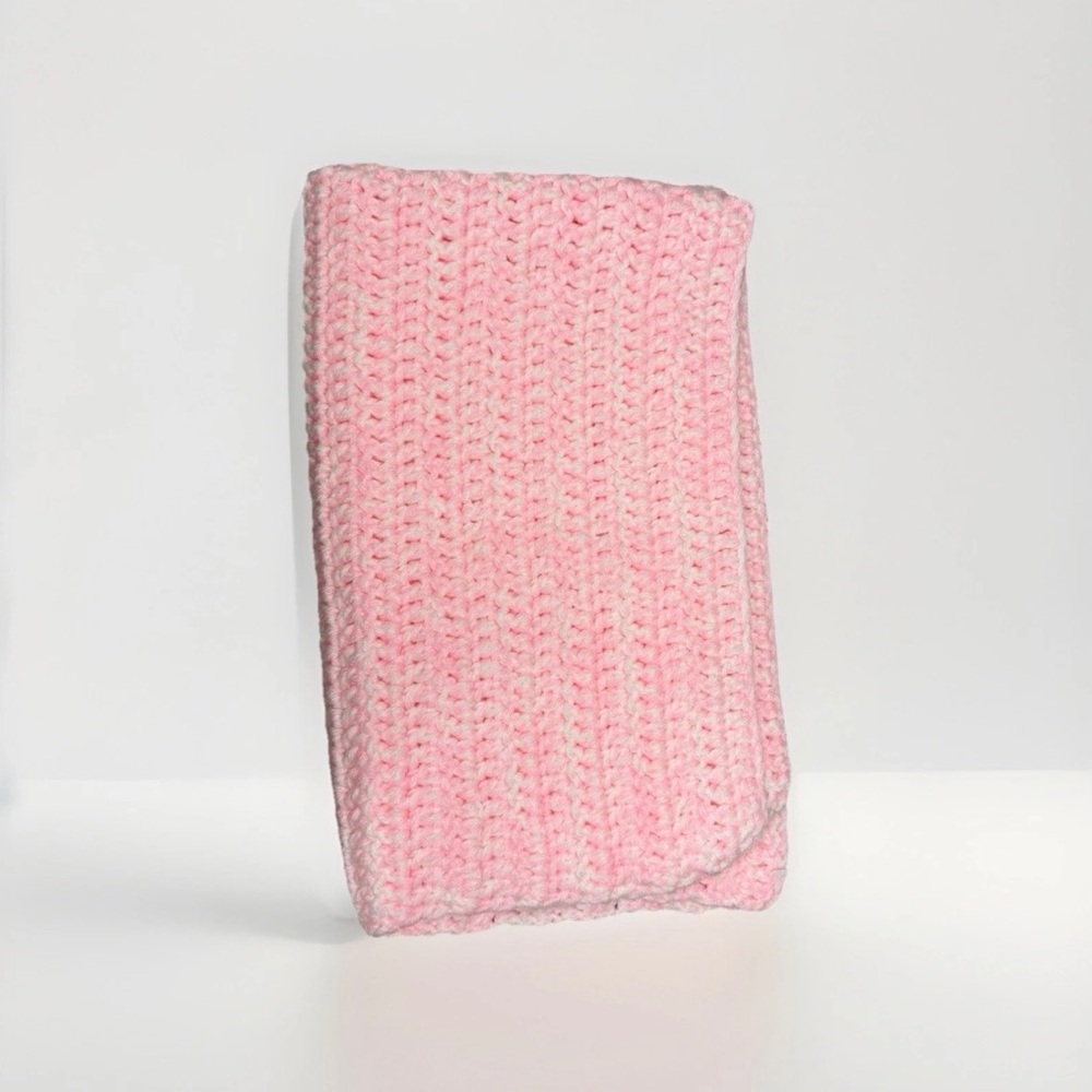 Handmade Pink Crochet Baby Blanket Crib Stroller Blanket 32 x 19